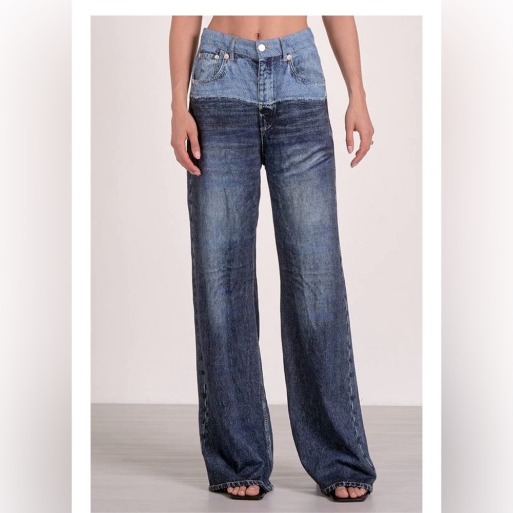 Elan Jade Sweatpant Jean Wide Leg Two Toned Small